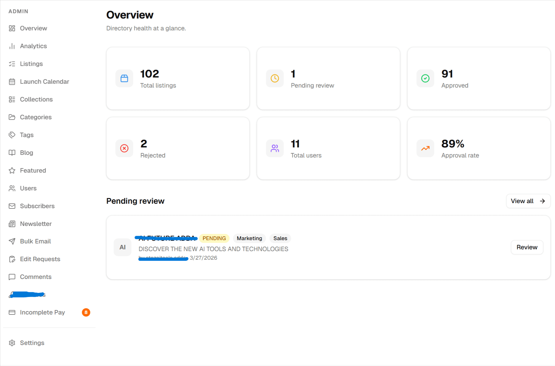 ShipFastProduct admin dashboard
