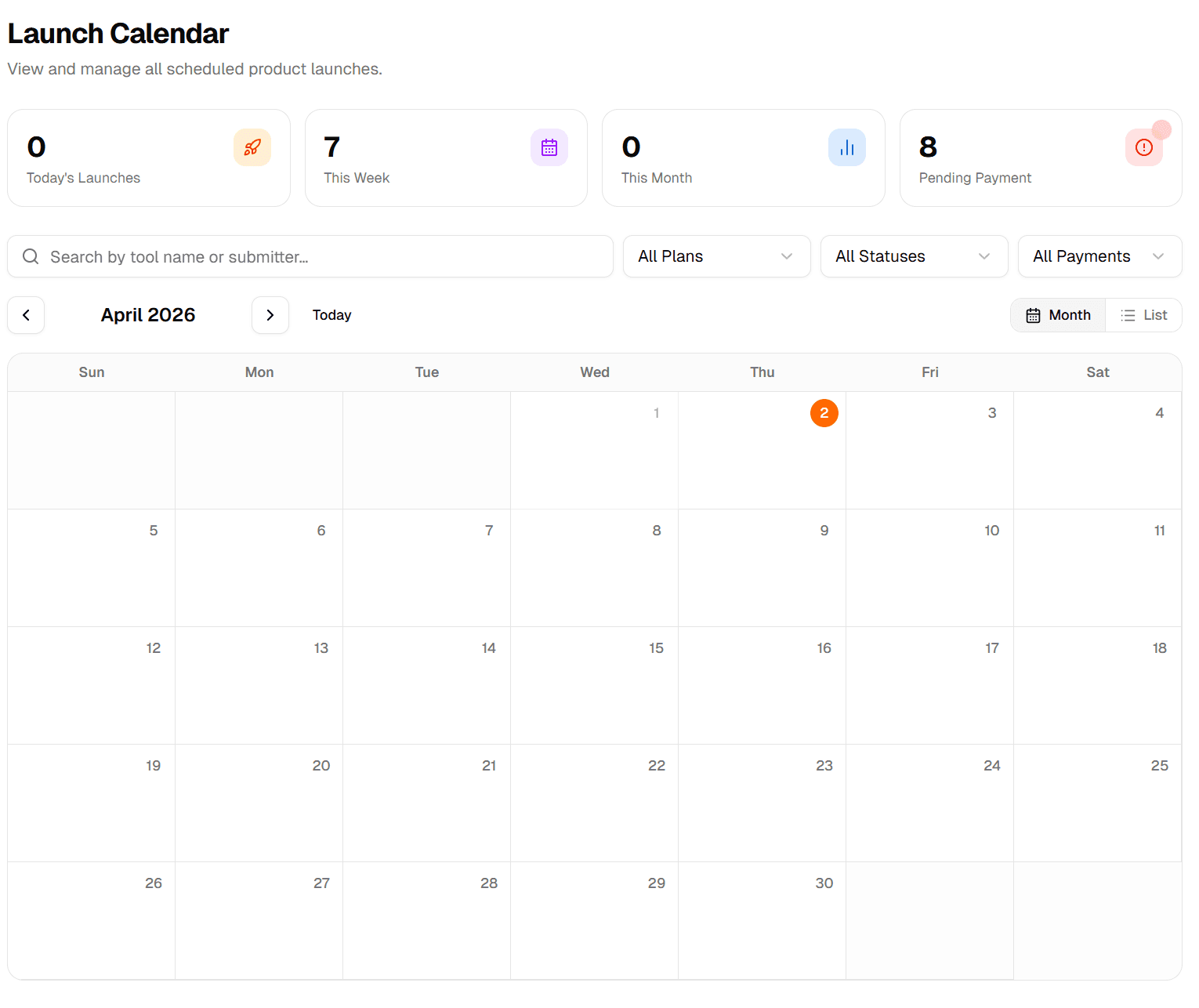Launch Calendar